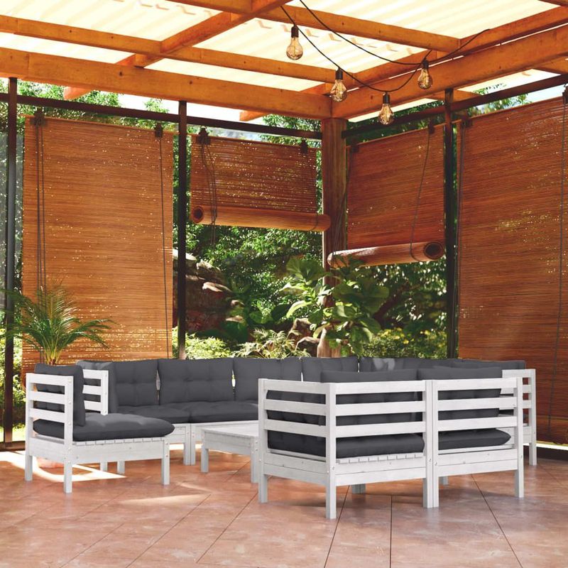 vidaXL - 10-delige - Loungeset - met - kussens - massief - grenenhout - wit