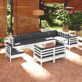 Vidaxl - 11-tlg. Garten-Lounge-Set mit Kissen Weiß Kiefer Massivholz