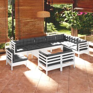 vidaXL - 11-delige - Loungeset - met - kussens - massief - grenenhout - wit