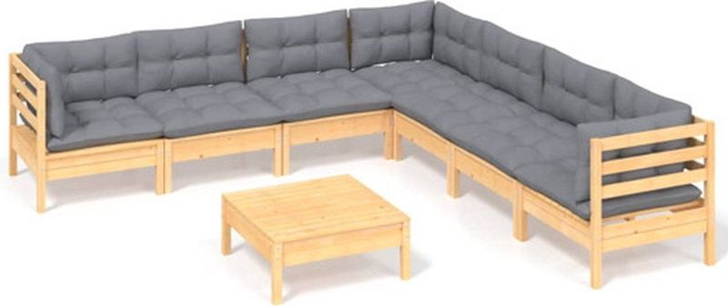 Vidaxl - 8-tlg. Garten-Lounge-Set mit Grauen Kissen Kiefer Massivholz