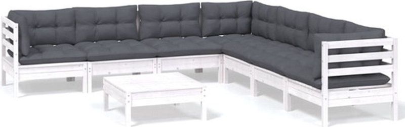 vidaXL 8-tlg. Garten-Lounge-Set mit Kissen Weiß Kiefer Massivholz