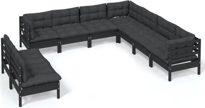 Vidaxl - 9-tlg. Garten-Lounge-Set mit Kissen Schwarz Massivholz Kiefer