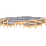 vidaXL - 12-delige - Loungeset - met - grijze - kussens - massief - grenenhout