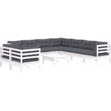 vidaXL 10-tlg. Garten-Lounge-Set mit Kissen Weiß Massivholz Kiefer