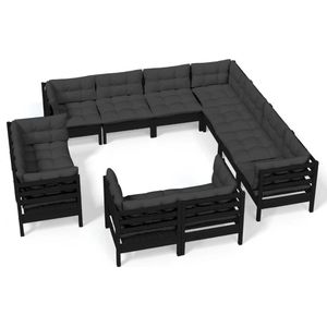 Vidaxl - 11-tlg. Garten-Lounge-Set mit Kissen Schwarz Massivholz Kiefer