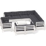 vidaXL 12-tlg. Garten-Lounge-Set mit Kissen Weiß Massivholz Kiefer