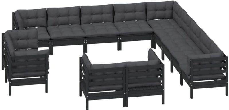 Vidaxl - 13-tlg. Garten-Lounge-Set mit Kissen Schwarz Massivholz Kiefer