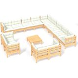 Vidaxl - 14-tlg. Garten-Lounge-Set mit Creme Kissen Massivholz Kiefer