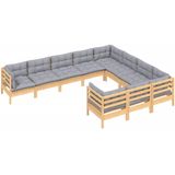 vidaXL - 10-delige - Loungeset - met - grijze - kussens - grenenhout