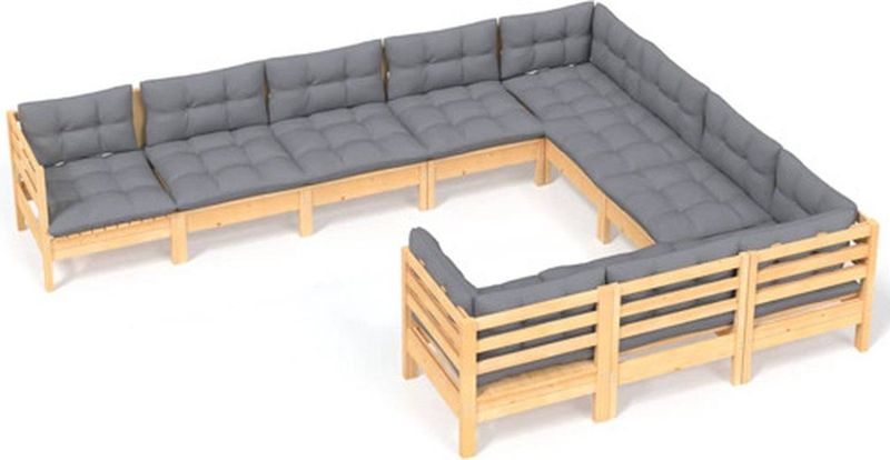 10-tlg. Garten-Lounge-Set mit Grauen Kissen Kiefernholz vidaXL