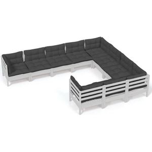 vidaXL 10-delige Loungeset met kussens grenenhout wit