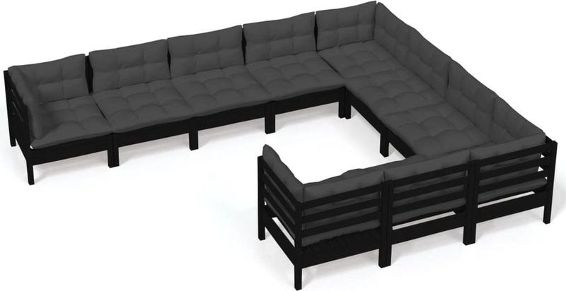 Vidaxl - 10-tlg. Garten-Lounge-Set mit Kissen Schwarz Kiefernholz