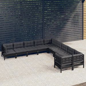 Vidaxl - 10-tlg. Garten-Lounge-Set mit Kissen Schwarz Kiefernholz