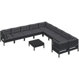 11-tlg. Garten-Lounge-Set mit Kissen Schwarz Kiefernholz vidaXL