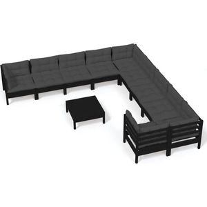 11-tlg. Garten-Lounge-Set mit Kissen Schwarz Kiefernholz vidaXL