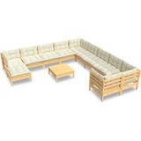 Vidaxl - 12-tlg. Garten-Lounge-Set mit Creme Kissen Kiefernholz