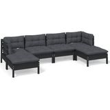 VidaXL-6-delige-Loungeset-met-kussens-grenenhout-zwart