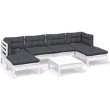 vidaXL 7-delige Loungeset met kussens grenenhout wit