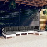 vidaXL - 7-delige - Loungeset - met - kussens - grenenhout - wit