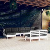 Vidaxl - 10-tlg. Garten-Lounge-Set mit Kissen Weiß Kiefernholz