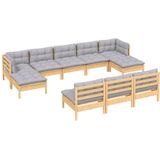 vidaXL - 10-delige - Loungeset - met - grijze - kussens - grenenhout