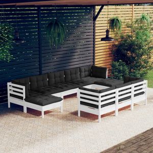 vidaXL 10-tlg. Garten-Lounge-Set mit Kissen Weiß Kiefer Massivholz
