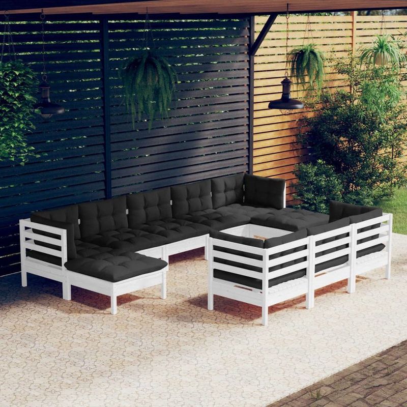 Vidaxl - 10-tlg. Garten-Lounge-Set mit Kissen Weiß Kiefer Massivholz