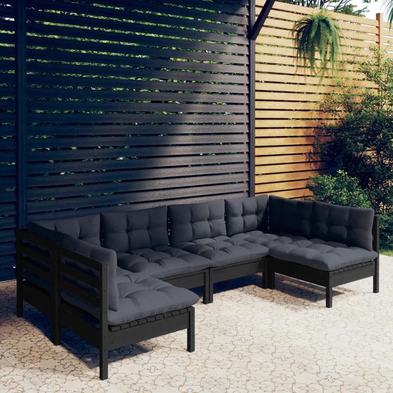 Vidaxl - 6-tlg. Garten-Lounge-Set mit Kissen Schwarz Kiefer Massivholz