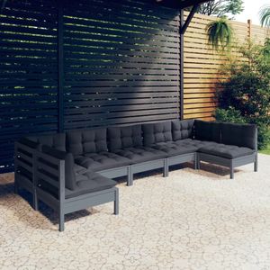 Vidaxl - 7-tlg. Garten-Lounge-Set mit Kissen Grau Kiefer Massivholz