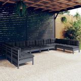 Vidaxl - 10-tlg. Garten-Lounge-Set mit Kissen Grau Kiefer Massivholz
