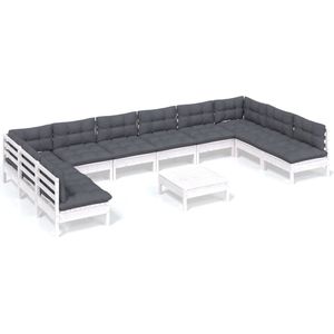 Vidaxl - 11-tlg. Garten-Lounge-Set mit Kissen Weiß Kiefer Massivholz