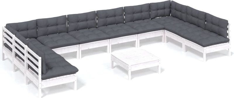 Vidaxl - 11-tlg. Garten-Lounge-Set mit Kissen Weiß Kiefer Massivholz