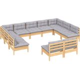 vidaXL 11-tlg. Garten-Lounge-Set mit Grauen Kissen Kiefer Massivholz