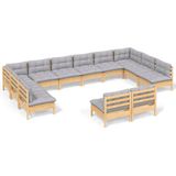 vidaXL 12-tlg. Garten-Lounge-Set mit Grauen Kissen Kiefer Massivholz