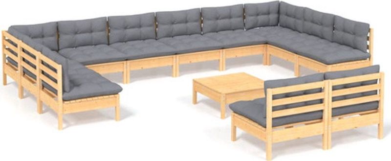 Vidaxl - 13-tlg. Garten-Lounge-Set mit Grauen Kissen Kiefer Massivholz