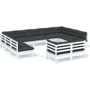 vidaXL - 11-delige - Loungeset - met - kussens - massief - grenenhout - wit