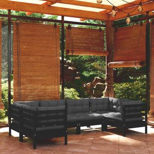 vidaXL 6-tlg. Garten-Lounge-Set mit Kissen Schwarz Kiefernholz