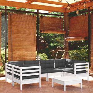 vidaXL 7-tlg. Garten-Lounge-Set mit Kissen Weiß Kiefernholz