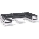 10-tlg. Garten-Lounge-Set mit Kissen Weiß Kiefernholz vidaXL