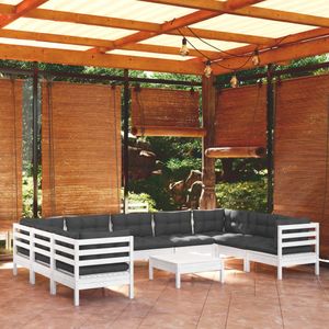 10-tlg. Garten-Lounge-Set mit Kissen Weiß Kiefernholz vidaXL