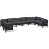 Vidaxl - 10-tlg. Garten-Lounge-Set mit Kissen Schwarz Kiefernholz