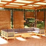 vidaXL - 11-delige - Loungeset - met - grijze - kussens - grenenhout