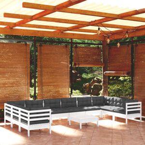 vidaXL 11-tlg. Garten-Lounge-Set mit Kissen Weiß Kiefernholz