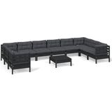 Vidaxl - 11-tlg. Garten-Lounge-Set mit Kissen Schwarz Kiefernholz