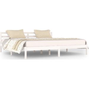 vidaXL - Bedframe - massief - grenenhout - wit - 200x200 - cm