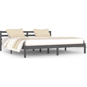 vidaXL-Bedframe-massief-grenenhout-grijs-200x200-cm