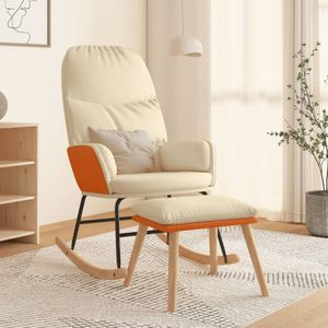vidaXL Schaukelstuhl mit Hocker Cremeweiß Stoff