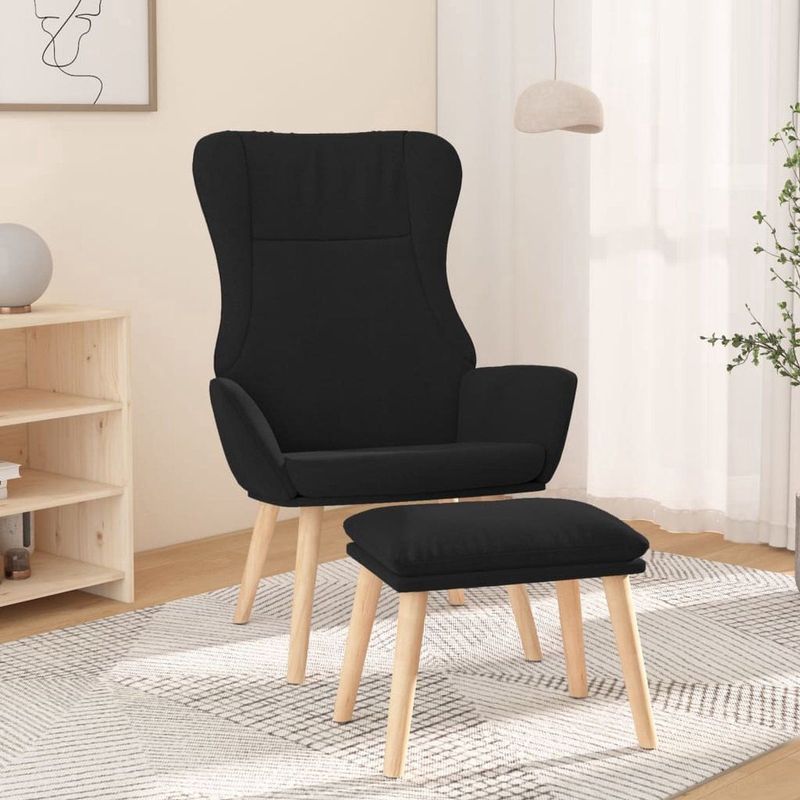 Relaxsessel mit Hocker Schwarz Stoff vidaXL