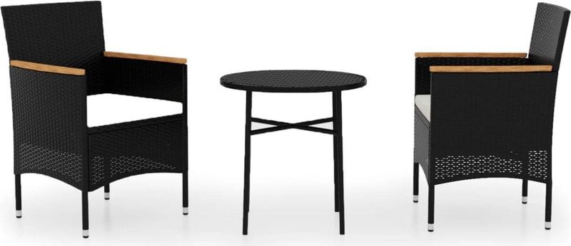3-tlg. Garten-Essgruppe Poly Rattan Schwarz vidaXL