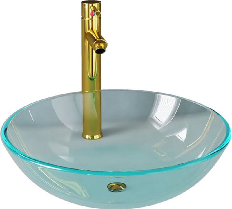 vidaXL - Wastafel - met - kraan - en - pop-up - afvoer - gehard - glas - transparant